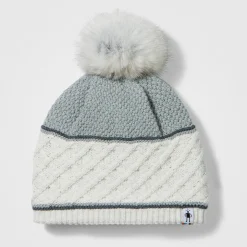 Cable Knit Colorblock Pom Beanie