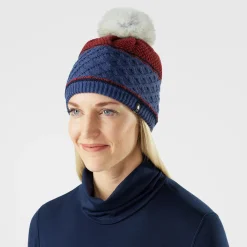 Cable Knit Colorblock Pom Beanie